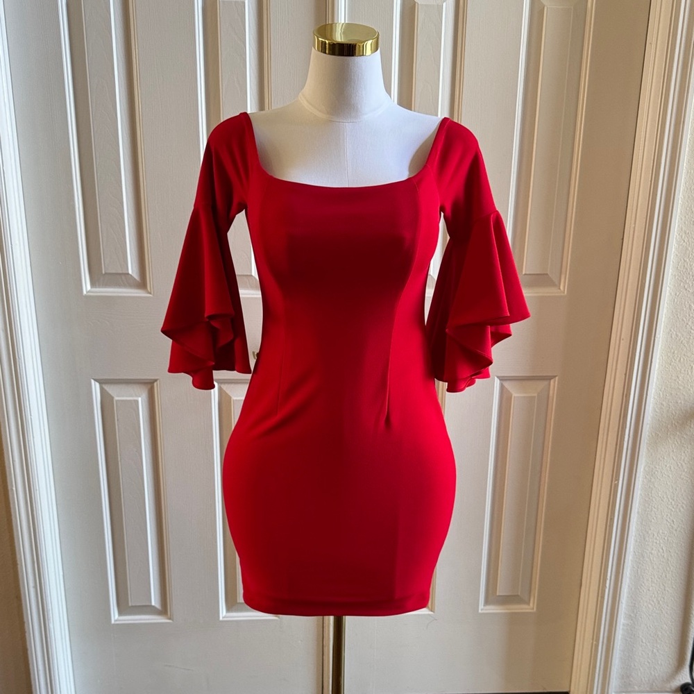 Calvin Klein Vibrant Red Long Sleeve Dress